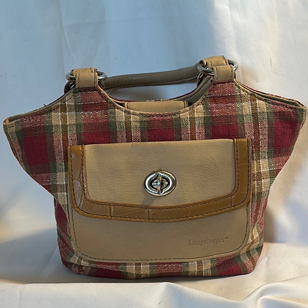 Longaberger Mini Bag Red and Tan with Plaid Design